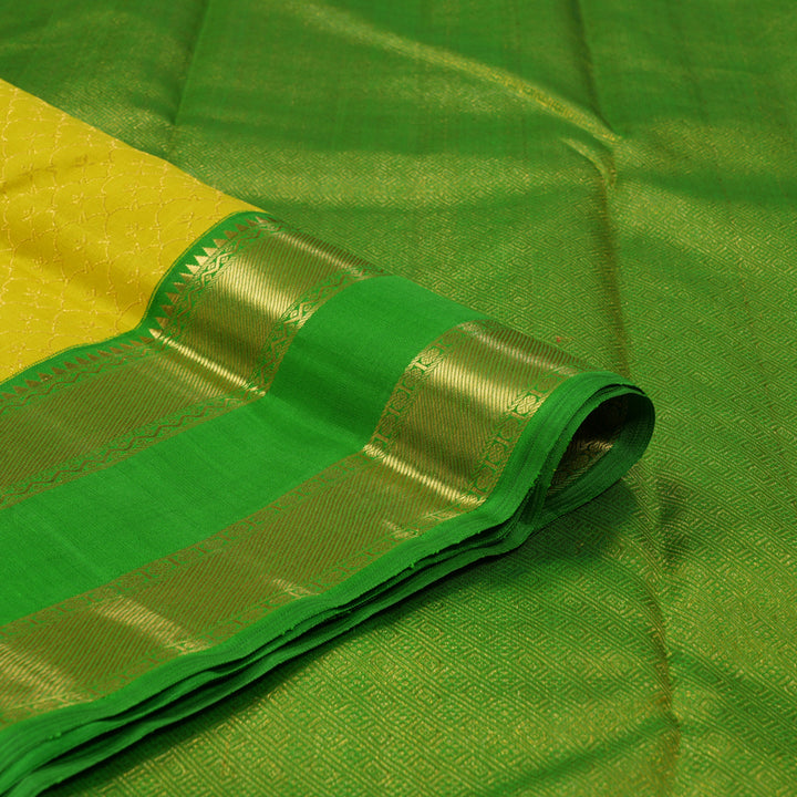 Hayagrivas Handloom Lime Yellow Kanjivaram Silk Saree with Parrot Green Border KBE2537C6-1