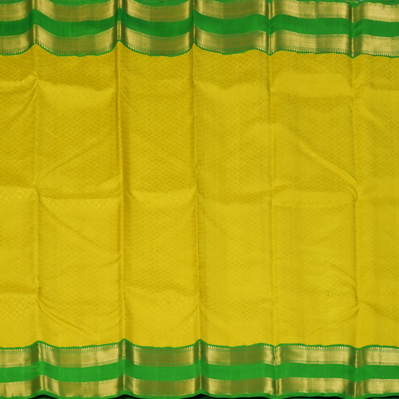 Hayagrivas Handloom Lime Yellow Kanjivaram Silk Saree with Parrot Green Border KBE2537C6-1