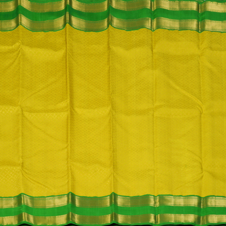 Hayagrivas Handloom Lime Yellow Kanjivaram Silk Saree with Parrot Green Border KBE2537C6-1