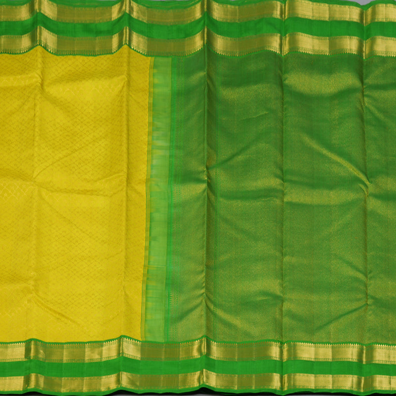 Hayagrivas Handloom Lime Yellow Kanjivaram Silk Saree with Parrot Green Border KBE2537C6-1