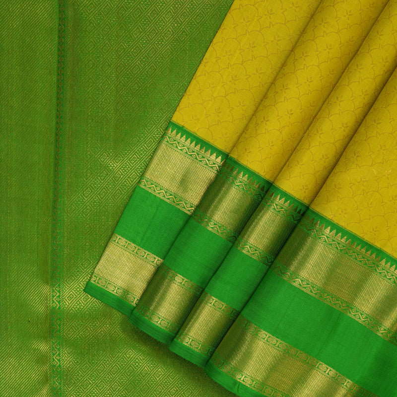 Hayagrivas Handloom Lime Yellow Kanjivaram Silk Saree with Parrot Green Border KBE2537C6-1
