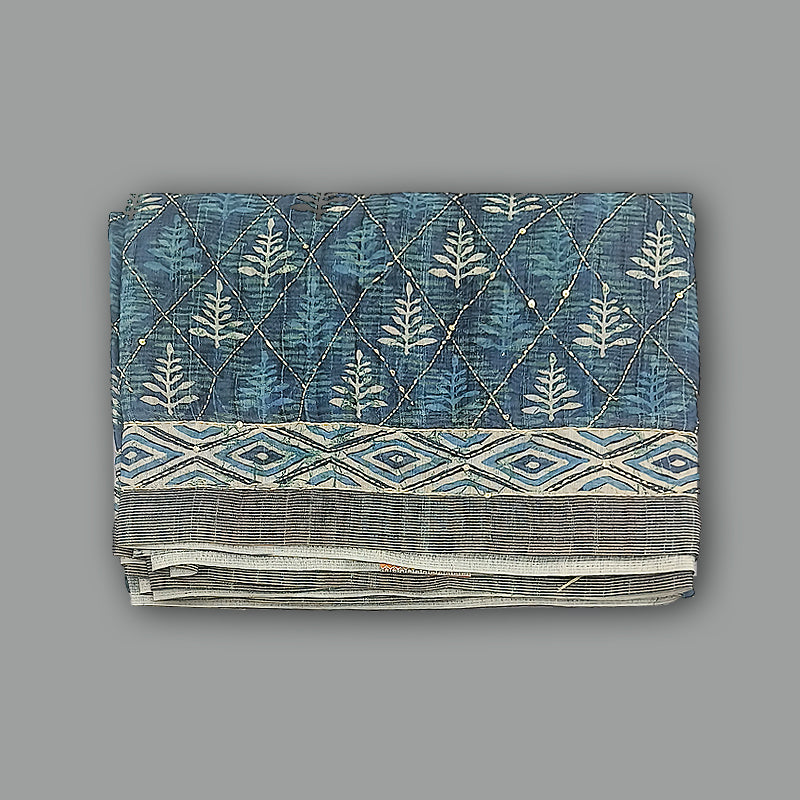 Hayagrivas Bluish-Bluish-Grey Fancy Cotton Saree KBE2544C7-2