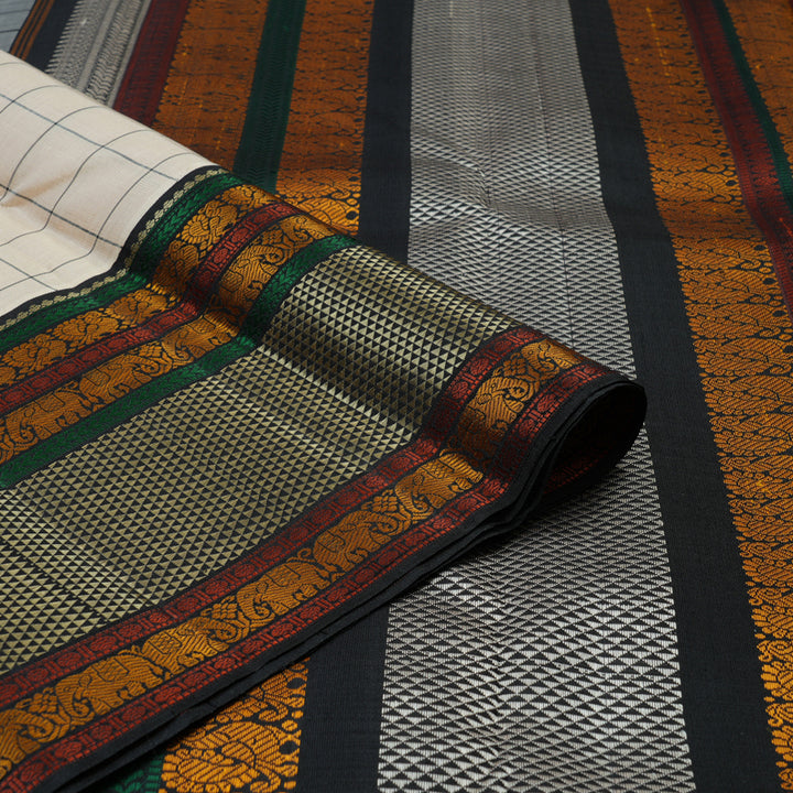 Hayagrivas Handloom Cream Kanjivaram Silk Saree with Black Border KBE2547C4-1