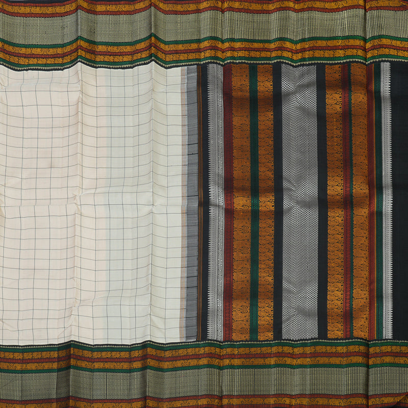 Hayagrivas Handloom Cream Kanjivaram Silk Saree with Black Border KBE2547C4-1