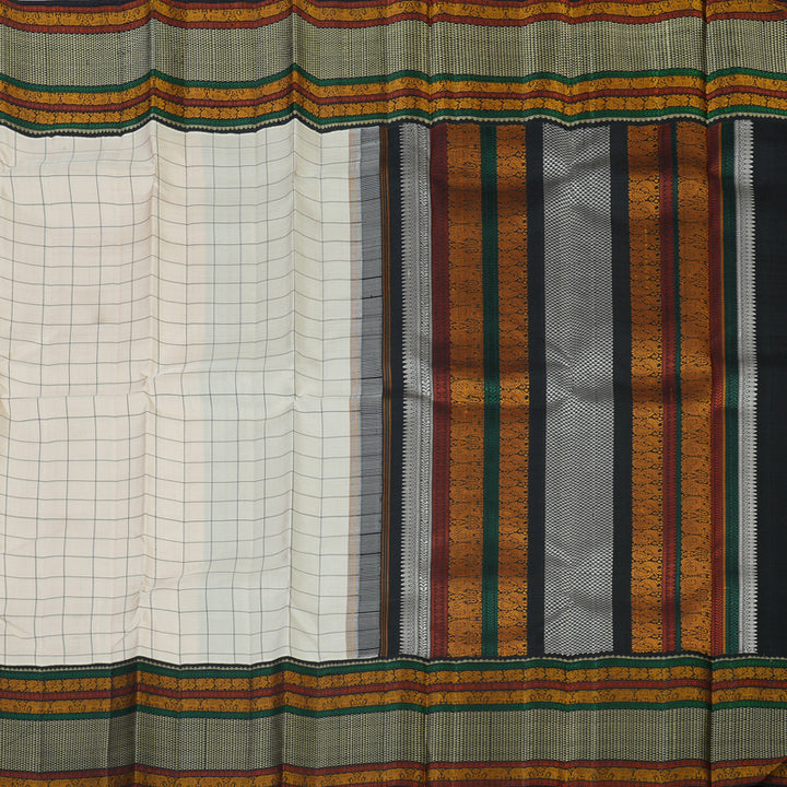 Hayagrivas Handloom Cream Kanjivaram Silk Saree with Black Border KBE2547C4-1