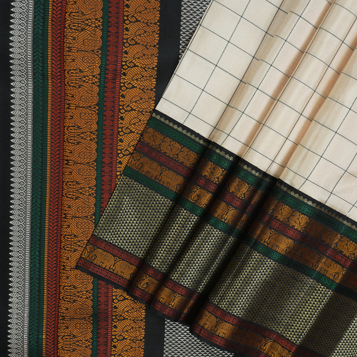 Hayagrivas Handloom Cream Kanjivaram Silk Saree with Black Border KBE2547C4-1