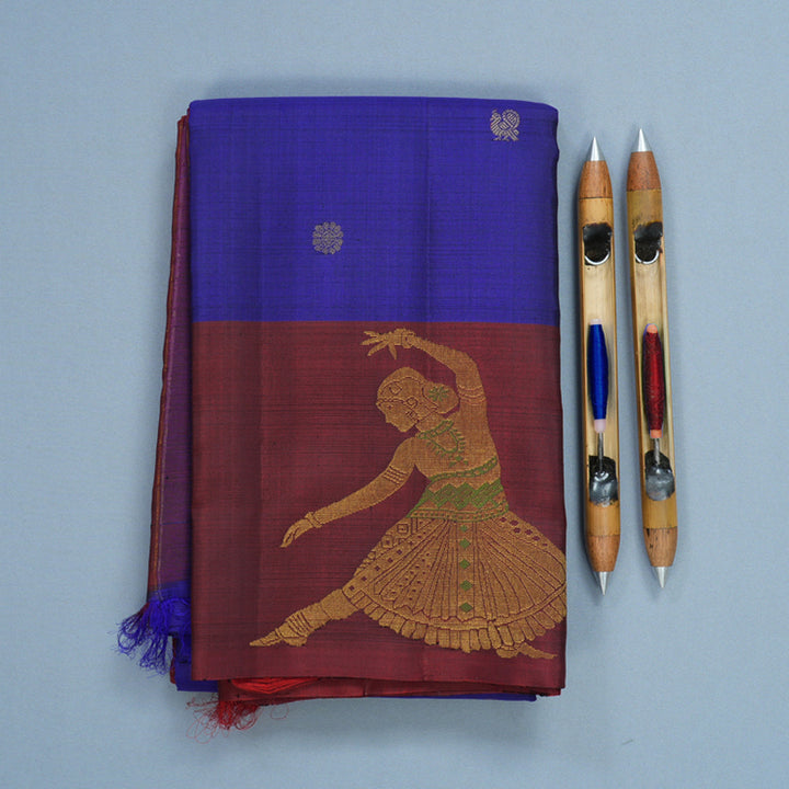 Hayagrivas Handloom MS Blue Kanjivaram Silk Saree with Araku Maroon Border KBF2549C2-2