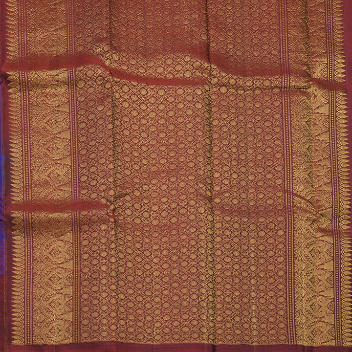 Hayagrivas Handloom MS Blue Kanjivaram Silk Saree with Araku Maroon Border KBF2549C2-2