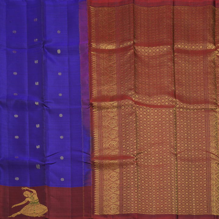 Hayagrivas Handloom MS Blue Kanjivaram Silk Saree with Araku Maroon Border KBF2549C2-2