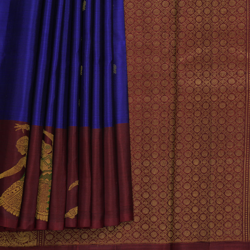 Hayagrivas Handloom MS Blue Kanjivaram Silk Saree with Araku Maroon Border KBF2549C2-2