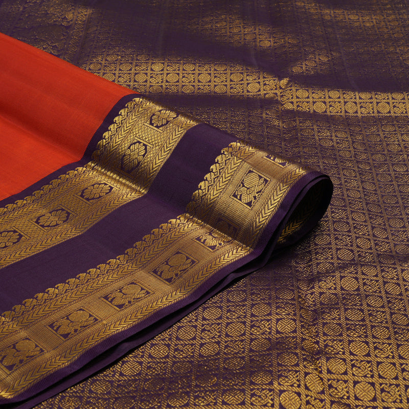 Hayagrivas Handloom Reddish-Orange Kanjivaram Silk Saree with Nagapazham Border KBE2550C1-2
