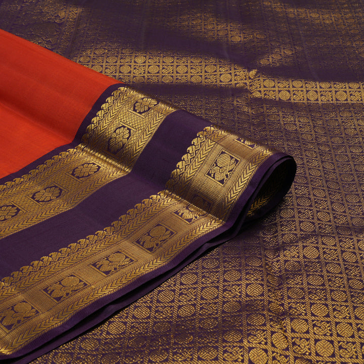 Hayagrivas Handloom Reddish-Orange Kanjivaram Silk Saree with Nagapazham Border KBE2550C1-2