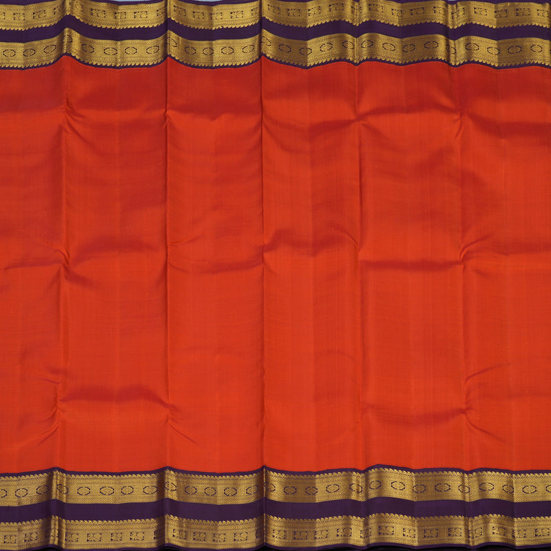 Hayagrivas Handloom Reddish-Orange Kanjivaram Silk Saree with Nagapazham Border KBE2550C1-2