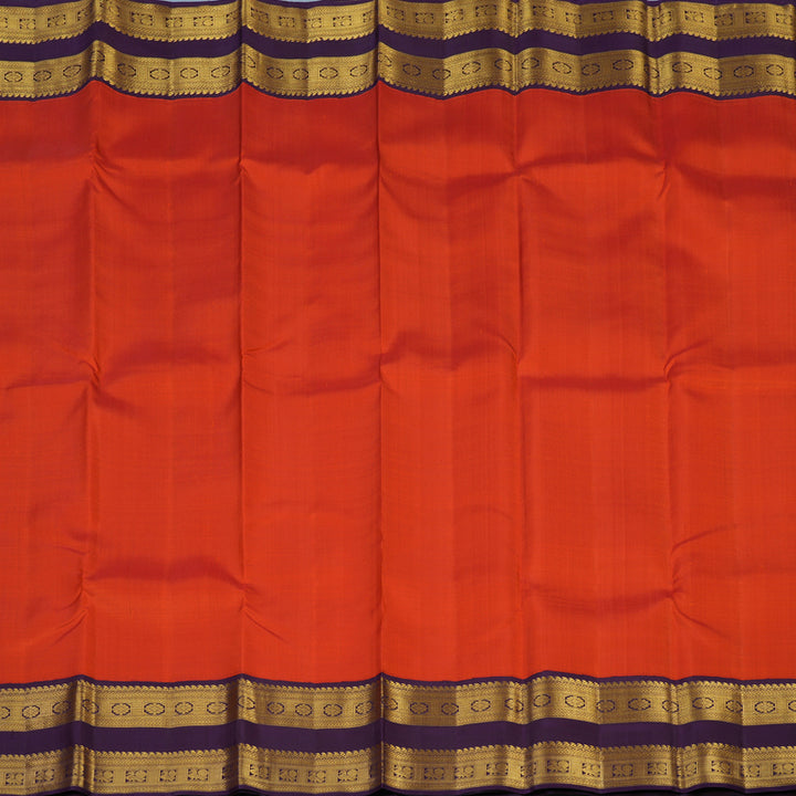 Hayagrivas Handloom Reddish-Orange Kanjivaram Silk Saree with Nagapazham Border KBE2550C1-2