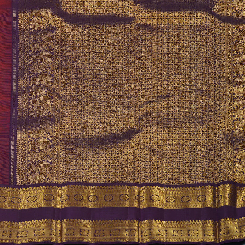 Hayagrivas Handloom Reddish-Orange Kanjivaram Silk Saree with Nagapazham Border KBE2550C1-2