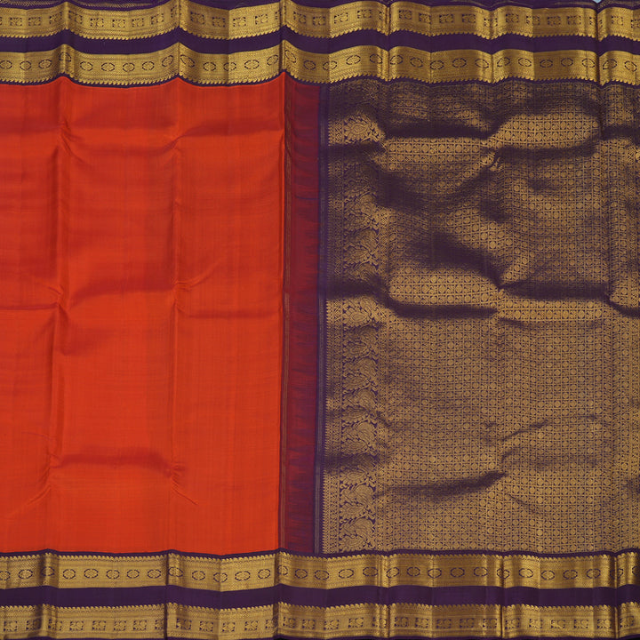 Hayagrivas Handloom Reddish-Orange Kanjivaram Silk Saree with Nagapazham Border KBE2550C1-2