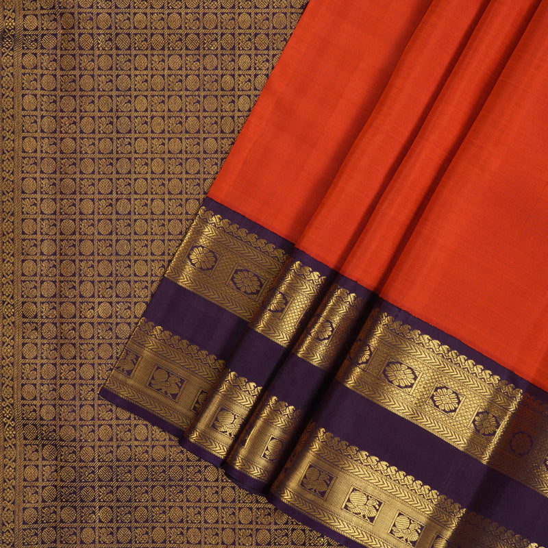 Hayagrivas Handloom Reddish-Orange Kanjivaram Silk Saree with Nagapazham Border KBE2550C1-2