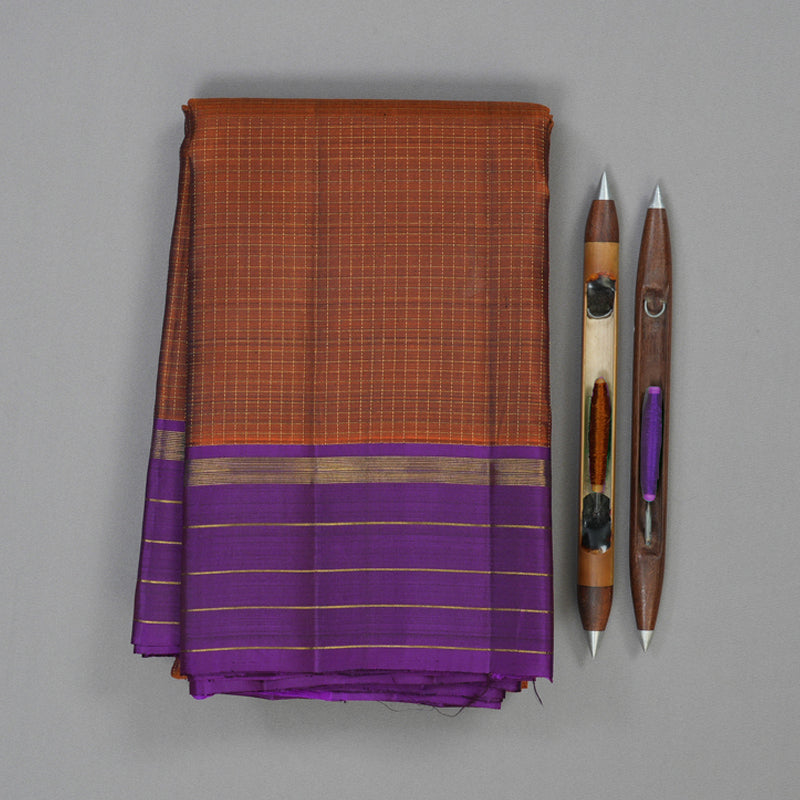 Hayagrivas Handloom Rust Orange Kanjivaram Silk Saree with Violet Border KBE2555C1-1