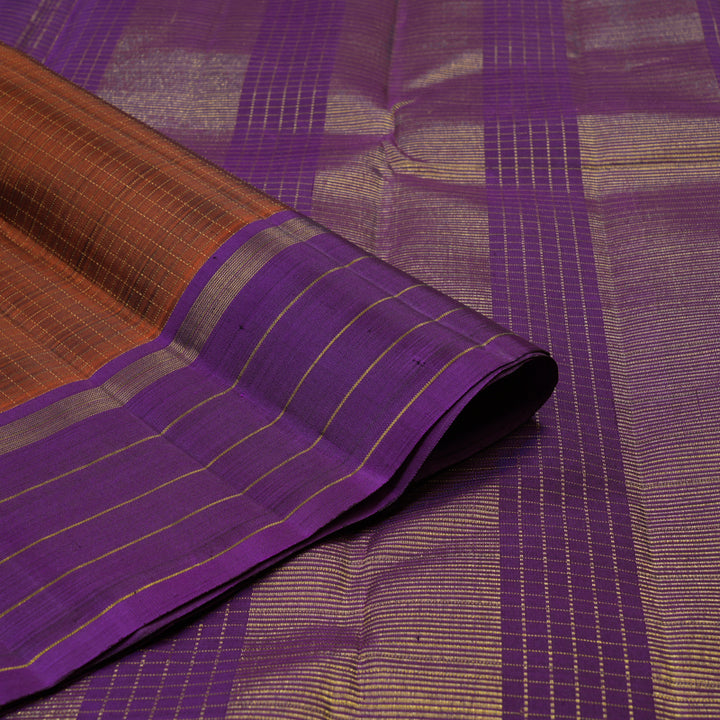 Hayagrivas Handloom Rust Orange Kanjivaram Silk Saree with Violet Border KBE2555C1-1