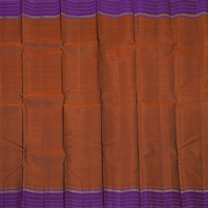 Hayagrivas Handloom Rust Orange Kanjivaram Silk Saree with Violet Border KBE2555C1-1