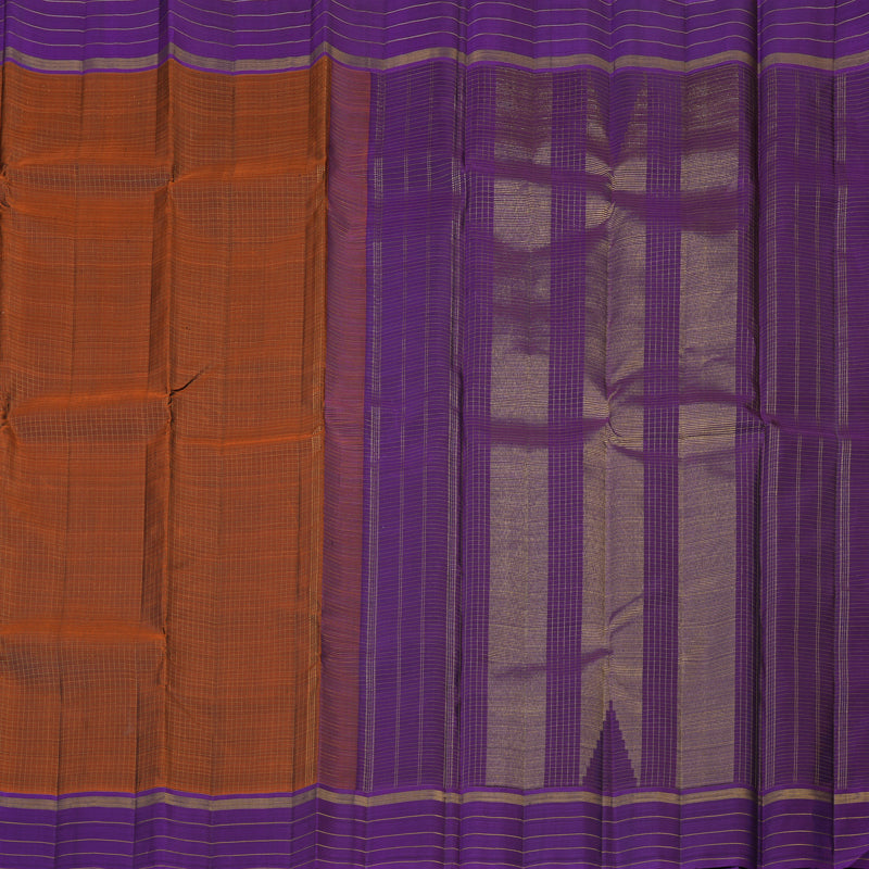 Hayagrivas Handloom Rust Orange Kanjivaram Silk Saree with Violet Border KBE2555C1-1
