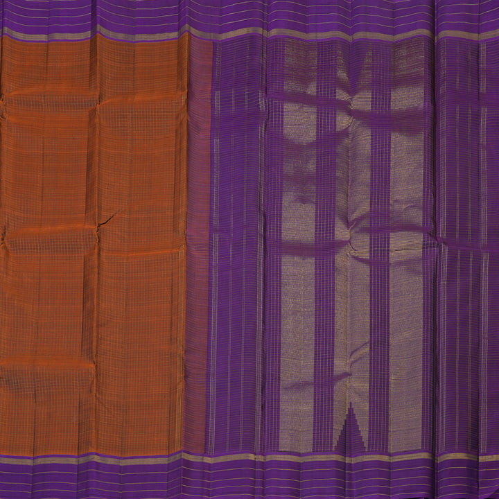 Hayagrivas Handloom Rust Orange Kanjivaram Silk Saree with Violet Border KBE2555C1-1