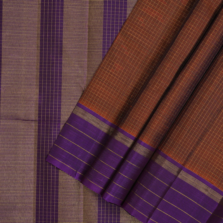Hayagrivas Handloom Rust Orange Kanjivaram Silk Saree with Violet Border KBE2555C1-1
