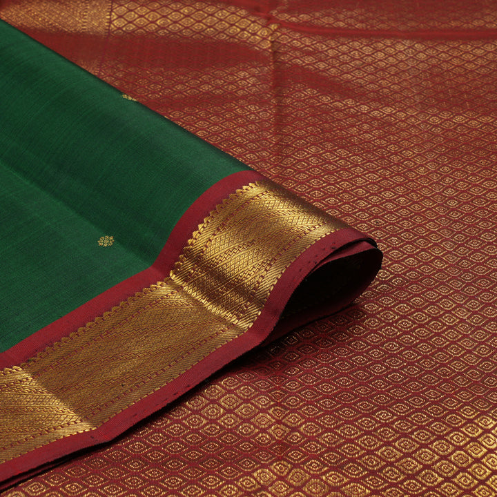 Hayagrivas Bottle Green Handloom Kanjivaram Silk Saree with Maroon Border KBE256D3-1