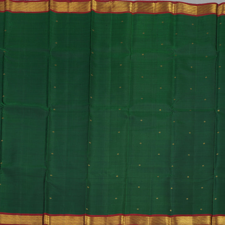 Hayagrivas Bottle Green Handloom Kanjivaram Silk Saree with Maroon Border KBE256D3-1