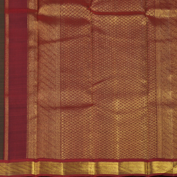 Hayagrivas Bottle Green Handloom Kanjivaram Silk Saree with Maroon Border KBE256D3-1