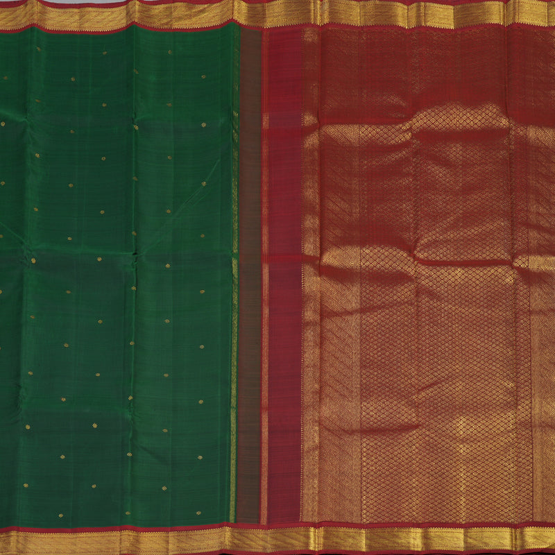 Hayagrivas Bottle Green Handloom Kanjivaram Silk Saree with Maroon Border KBE256D3-1