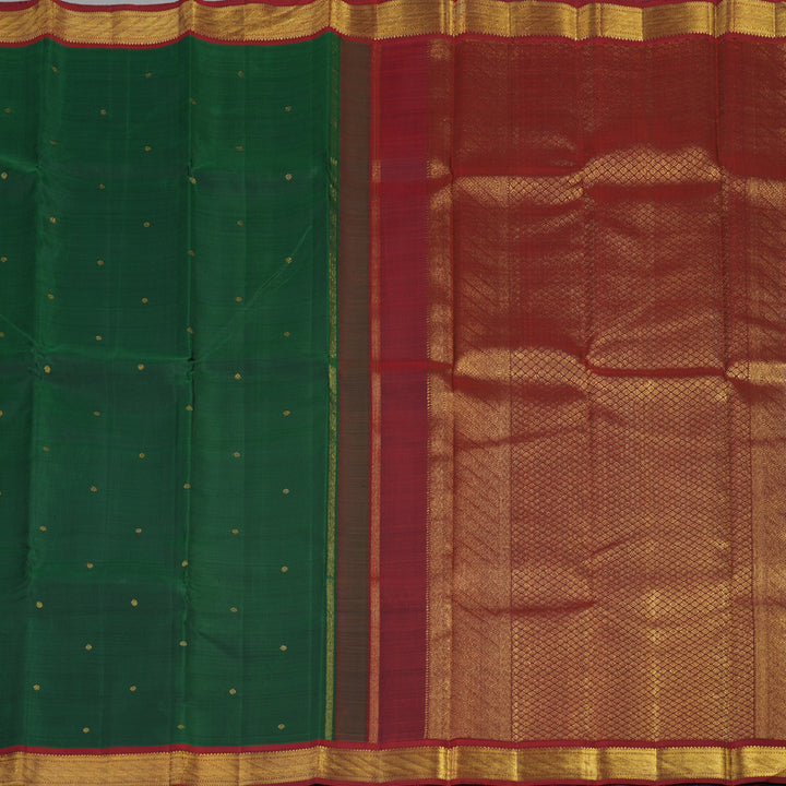 Hayagrivas Bottle Green Handloom Kanjivaram Silk Saree with Maroon Border KBE256D3-1