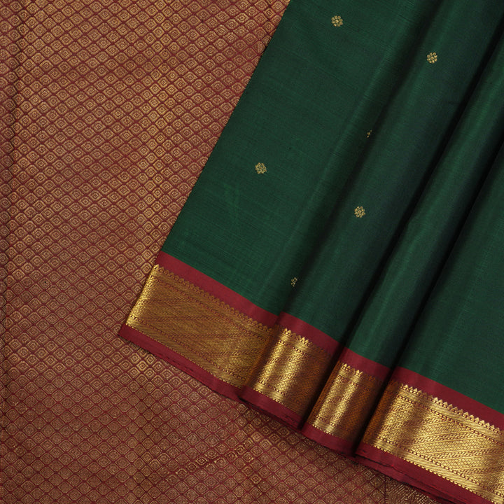 Hayagrivas Bottle Green Handloom Kanjivaram Silk Saree with Maroon Border KBE256D3-1