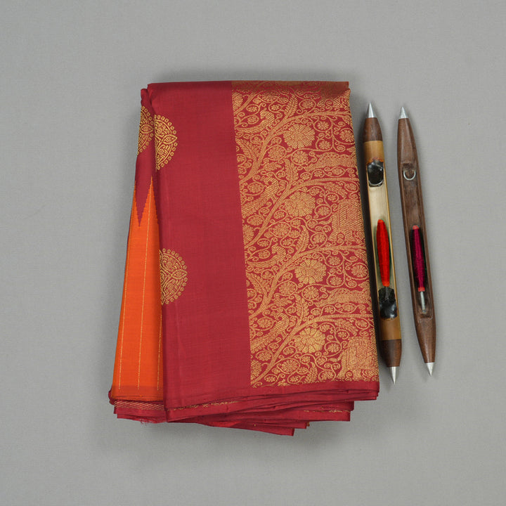 Hayagrivas Orange And Maroon Handloom Kanjivaram Silk Saree with Maroon Border KBE256D4-1