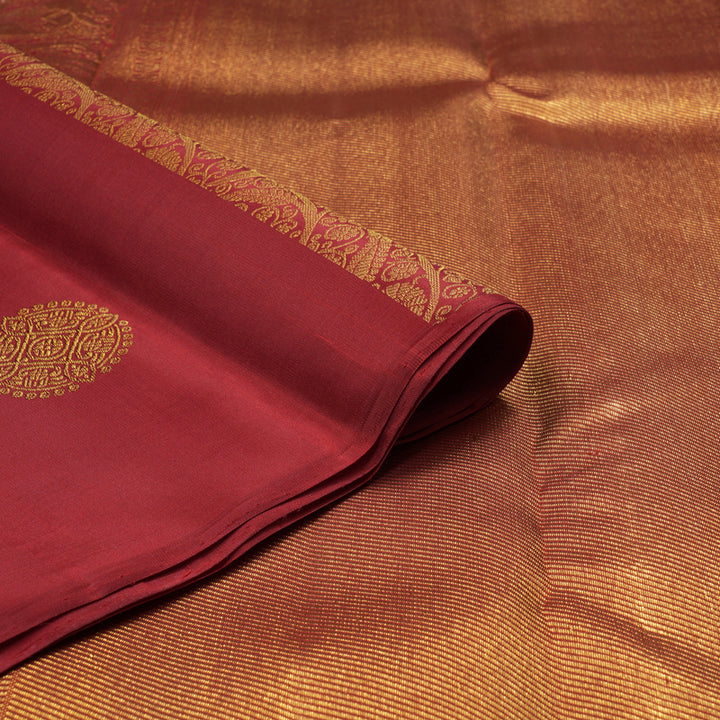 Hayagrivas Orange And Maroon Handloom Kanjivaram Silk Saree with Maroon Border KBE256D4-1