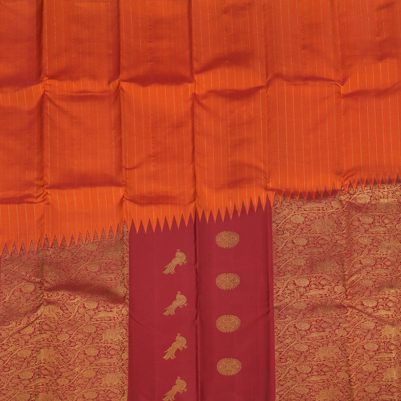 Hayagrivas Orange And Maroon Handloom Kanjivaram Silk Saree with Maroon Border KBE256D4-1