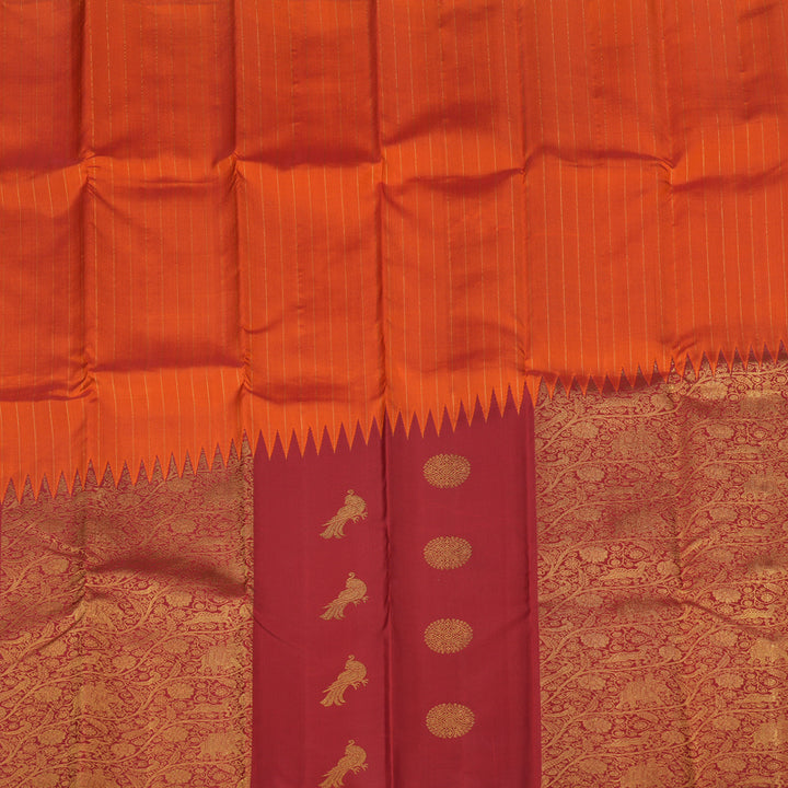 Hayagrivas Orange And Maroon Handloom Kanjivaram Silk Saree with Maroon Border KBE256D4-1