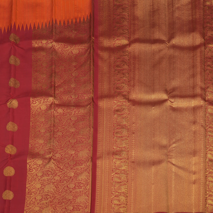 Hayagrivas Orange And Maroon Handloom Kanjivaram Silk Saree with Maroon Border KBE256D4-1