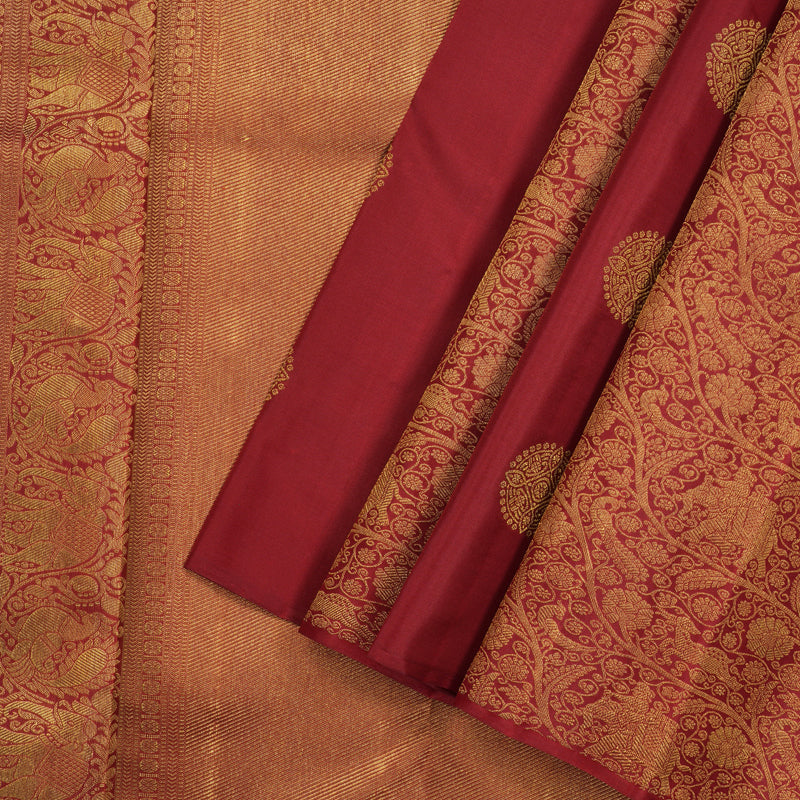 Hayagrivas Orange And Maroon Handloom Kanjivaram Silk Saree with Maroon Border KBE256D4-1
