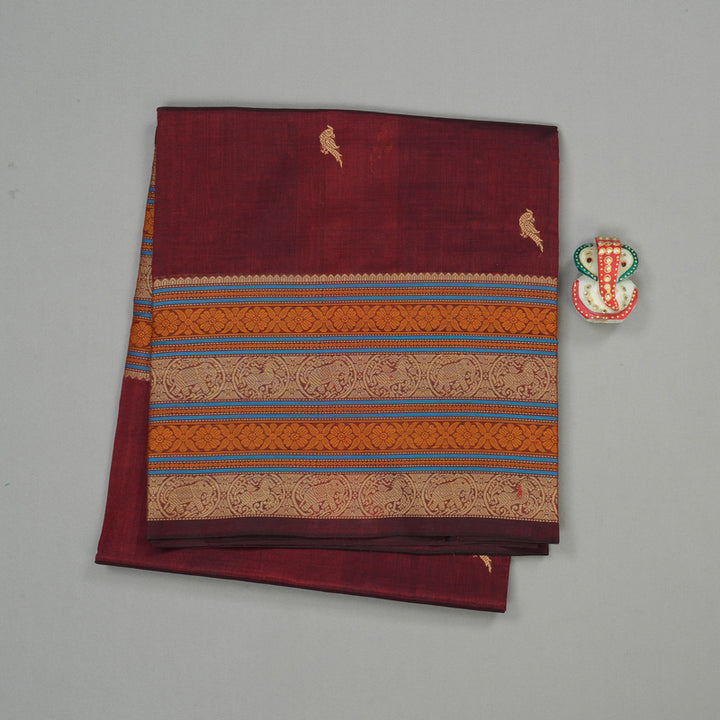 Hayagrivas Handloom Pure Silk Cotton Saree in Stunning Wine Maroon KBE258E1-3