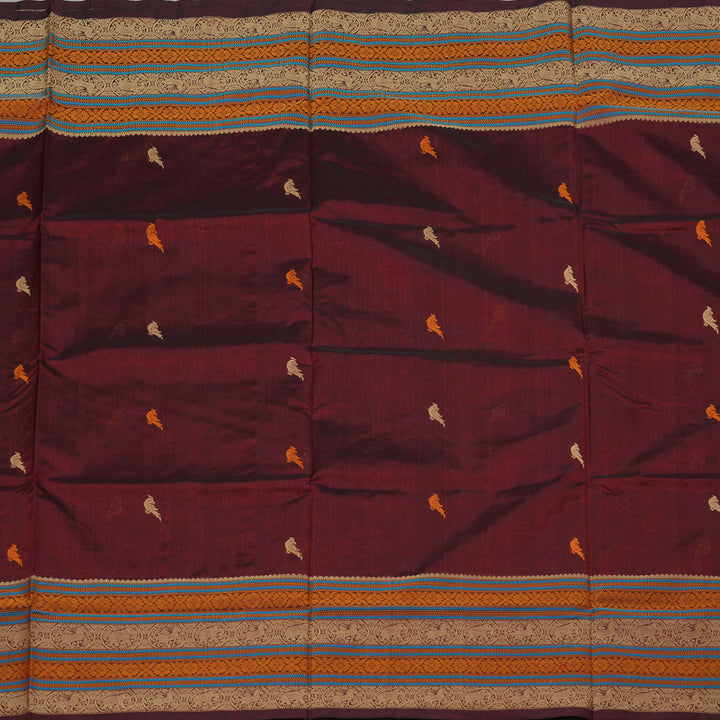 Hayagrivas Handloom Pure Silk Cotton Saree in Stunning Wine Maroon KBE258E1-3