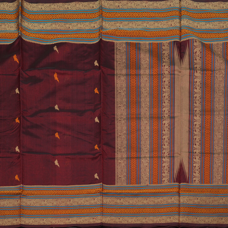 Hayagrivas Handloom Pure Silk Cotton Saree in Stunning Wine Maroon KBE258E1-3