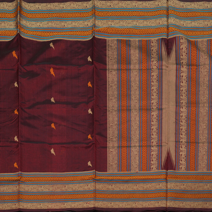 Hayagrivas Handloom Pure Silk Cotton Saree in Stunning Wine Maroon KBE258E1-3