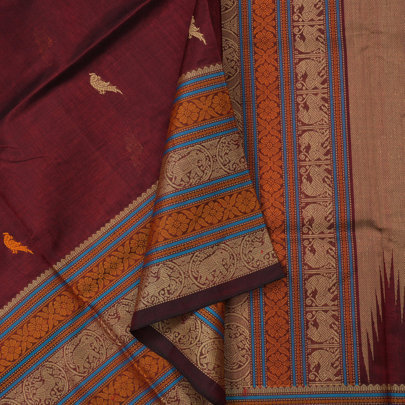 Hayagrivas Handloom Pure Silk Cotton Saree in Stunning Wine Maroon KBE258E1-3