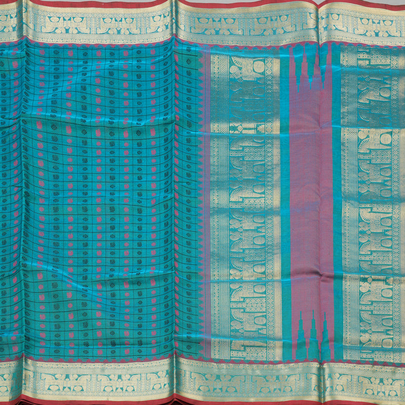 Hayagrivas Handloom Pure Silk Cotton Saree in Sea Blue KBE258E10-3