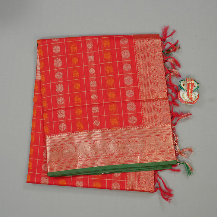 Hayagrivas Handloom Pure Silk Cotton Saree in Vivid Red KBE258E12-1