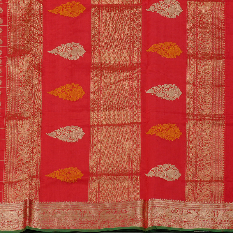 Hayagrivas Handloom Pure Silk Cotton Saree in Vivid Red KBE258E12-1