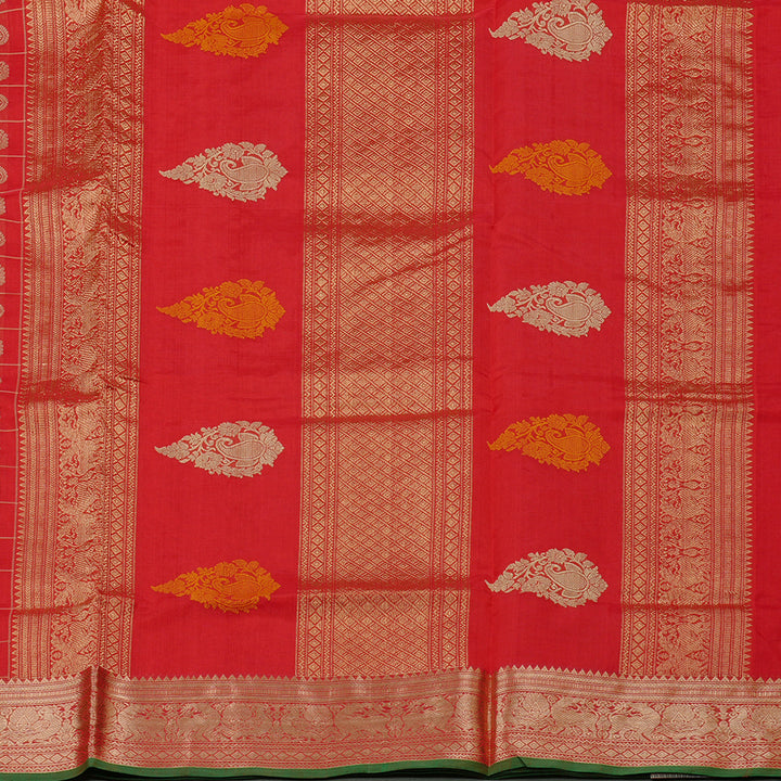Hayagrivas Handloom Pure Silk Cotton Saree in Vivid Red KBE258E12-1