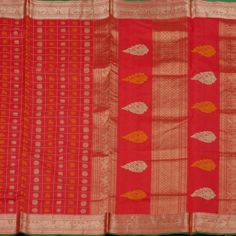 Hayagrivas Handloom Pure Silk Cotton Saree in Vivid Red KBE258E12-1