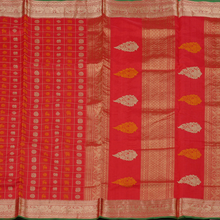 Hayagrivas Handloom Pure Silk Cotton Saree in Vivid Red KBE258E12-1